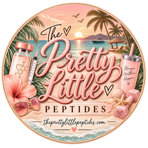 The Pretty Little Peptides sunset beach brand badge